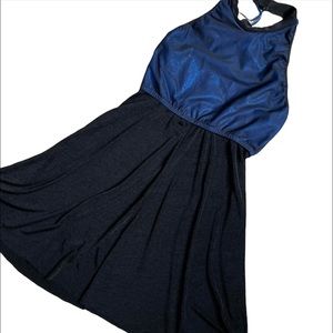 Vtg Y2k halter top blue & black dress